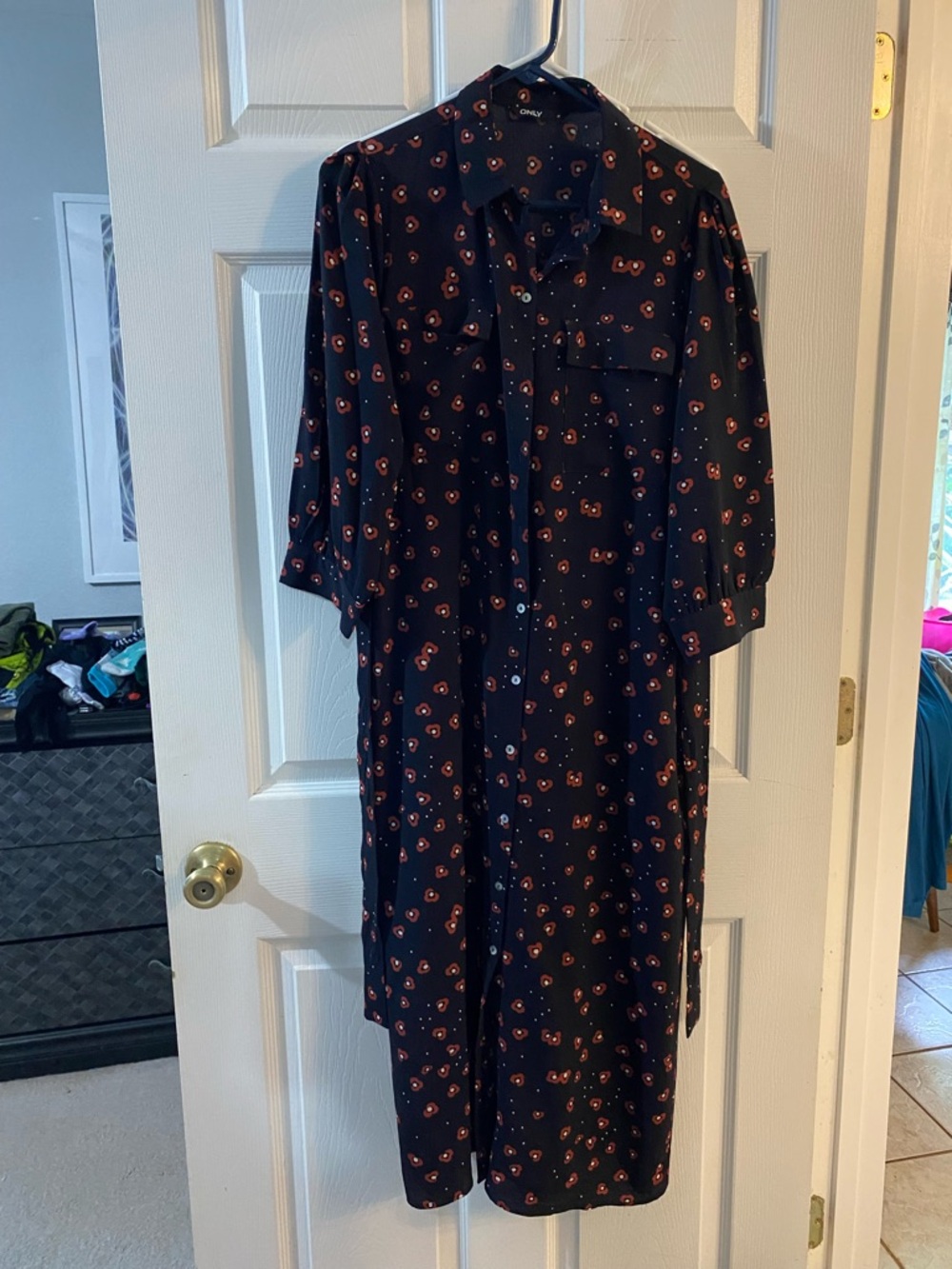 Only Navy Shirt Dress with Red Floral Dot Print